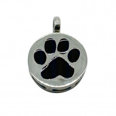 Circle Pendant With Black Paw Print 